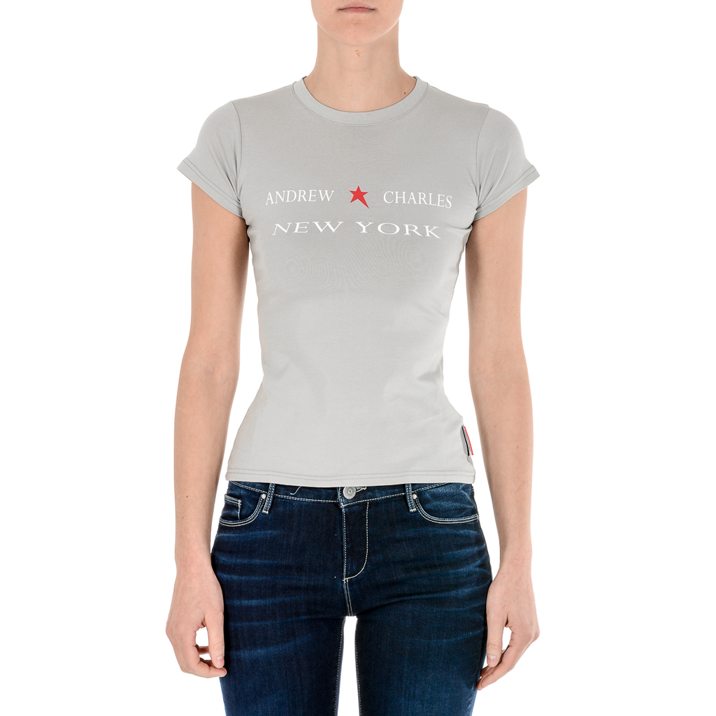 Camiseta Andrew Charles para mujer, manga corta, cuello redondo, gris, TARANA