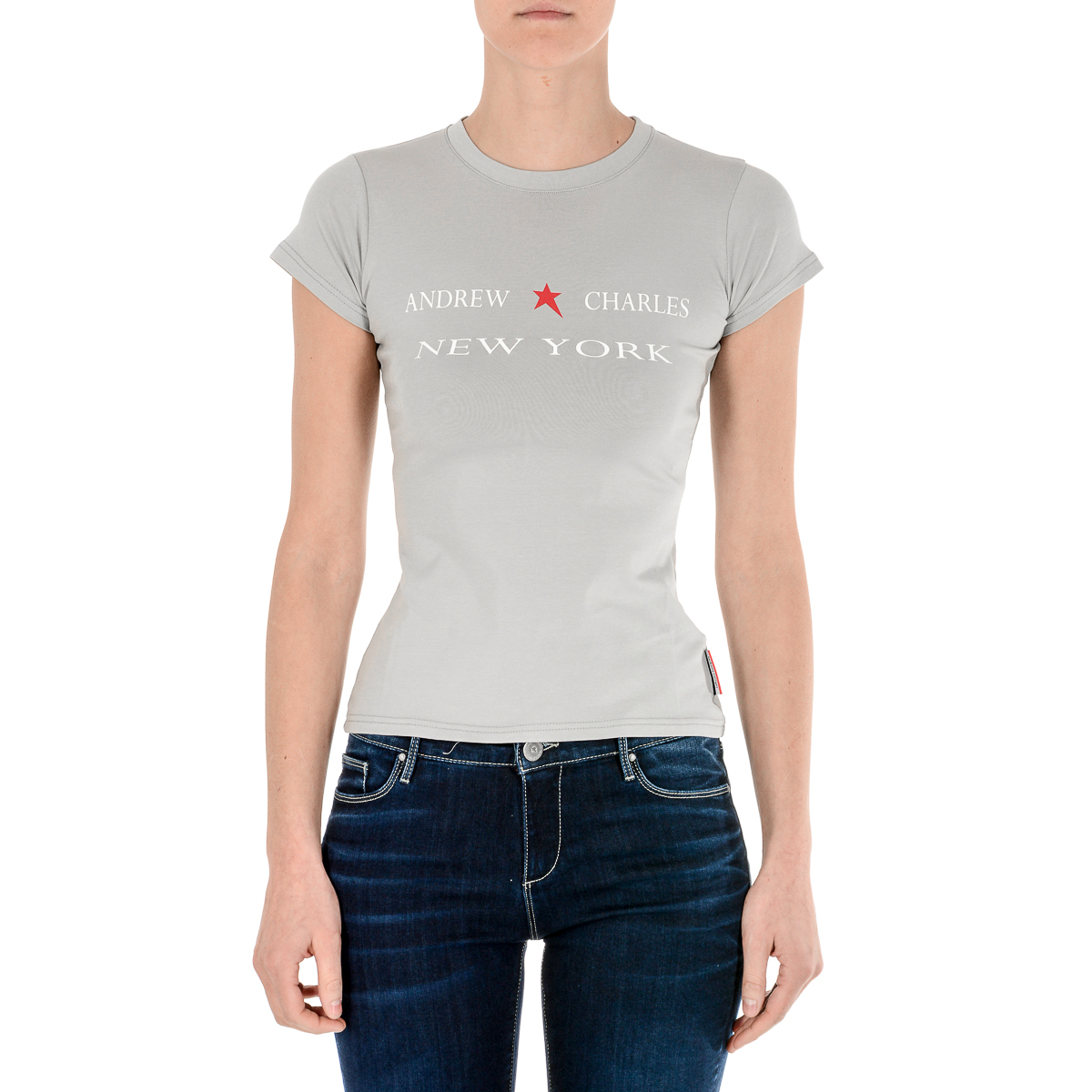 Camiseta Andrew Charles para mujer, manga corta, cuello redondo, gris, TARANA
