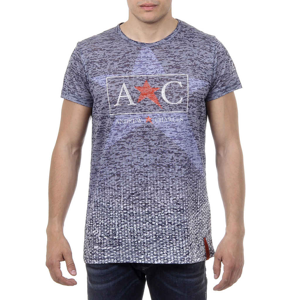 Andrew Charles Mens T-Shirt Short Sleeves Round Neck Blue LEVI