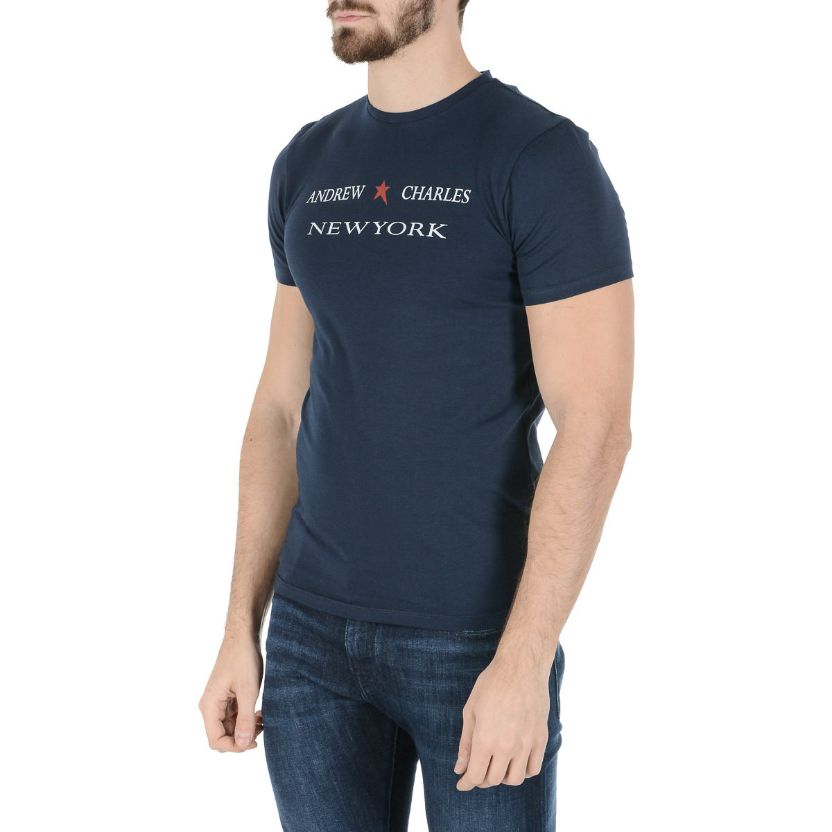 Camiseta Andrew Charles para hombre, manga corta, cuello redondo, azul, KEITA