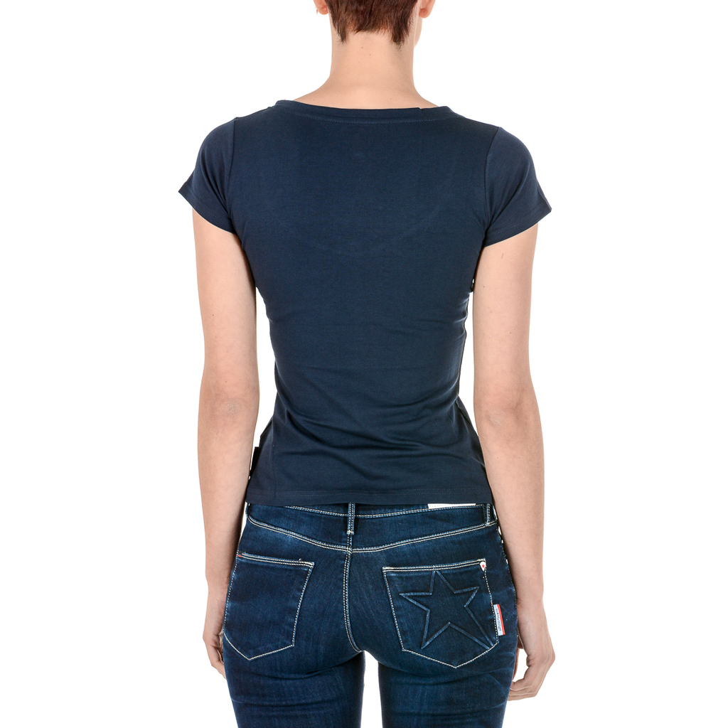 Camiseta Andrew Charles para mujer, manga corta, cuello en V, azul TAPIWA