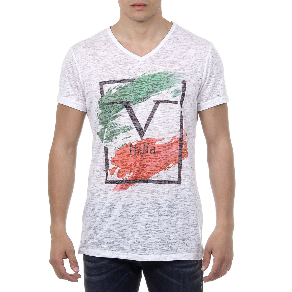 V 1969 Italia Mens T-shirt Short Sleeves V-Neck White LUCAS