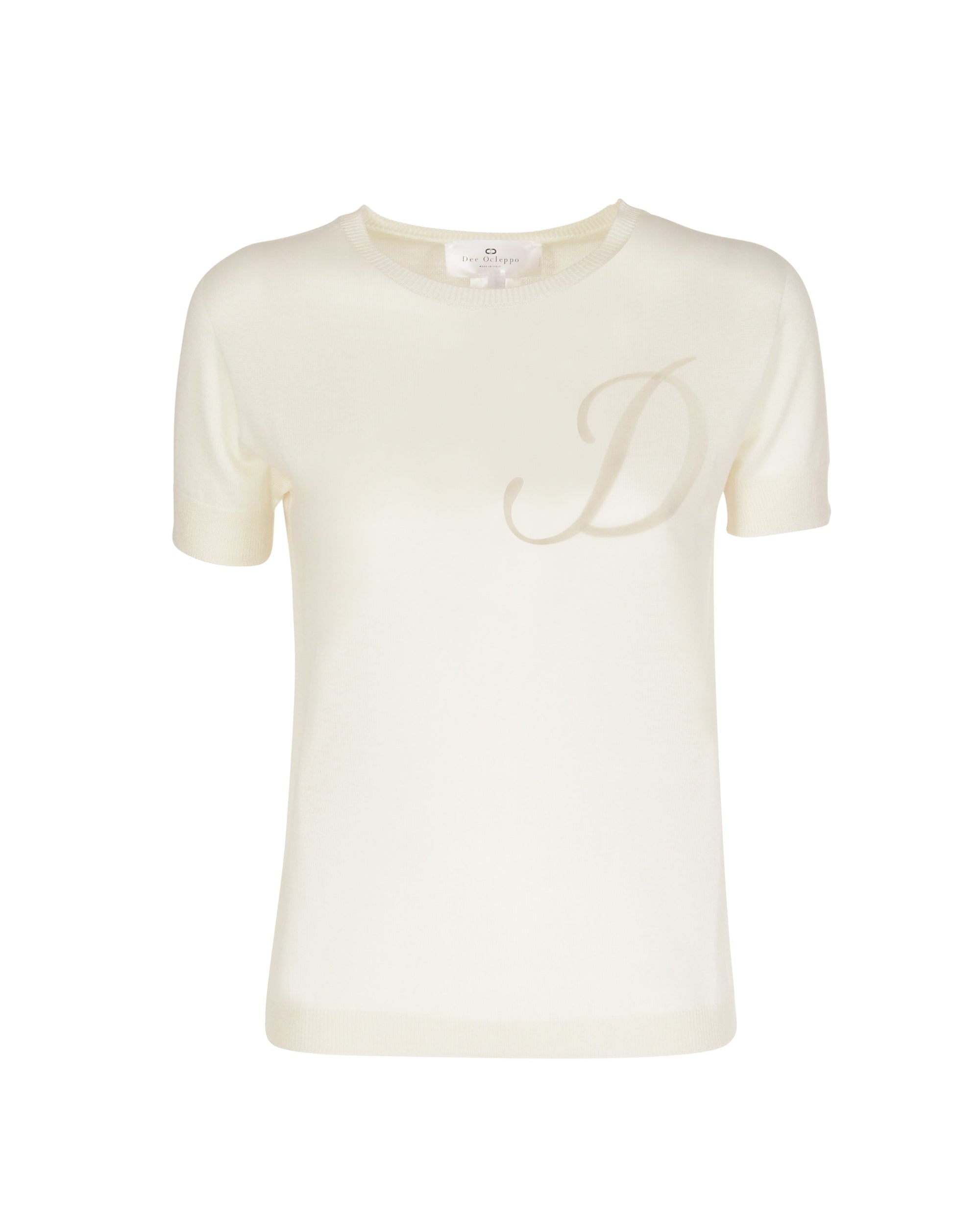 Jersey de cachemira de verano, cuello redondo, manga corta, color marfil