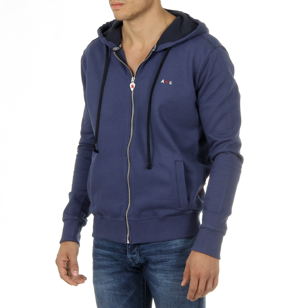 Sudadera con capucha Andrew Charles para hombre con cremallera, manga larga, cuello redondo, azul FELA