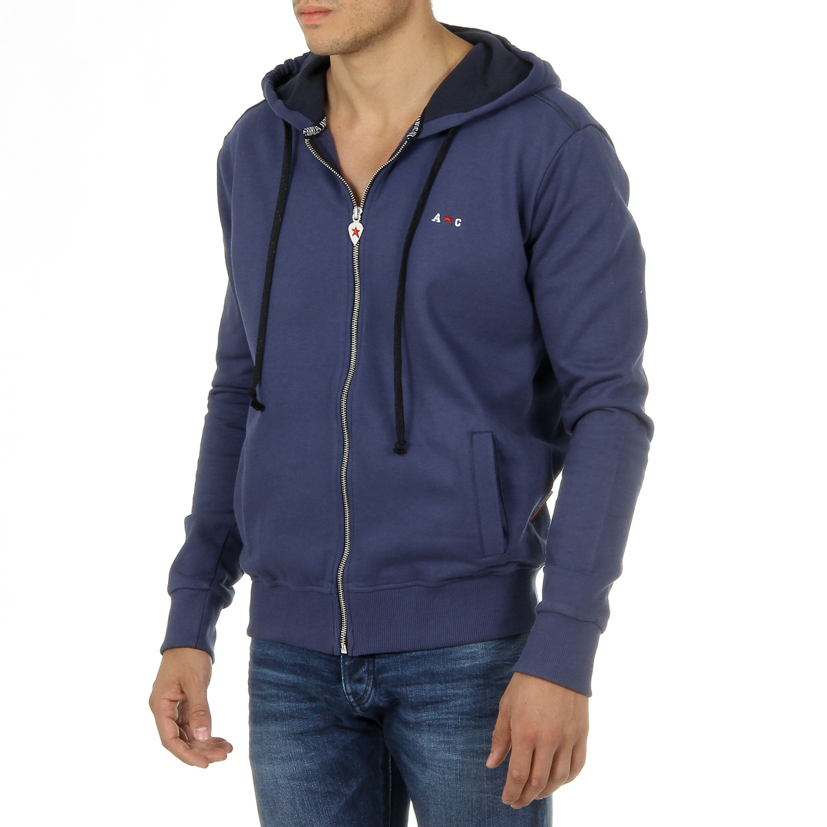 Sudadera con capucha Andrew Charles para hombre con cremallera, manga larga, cuello redondo, azul FELA