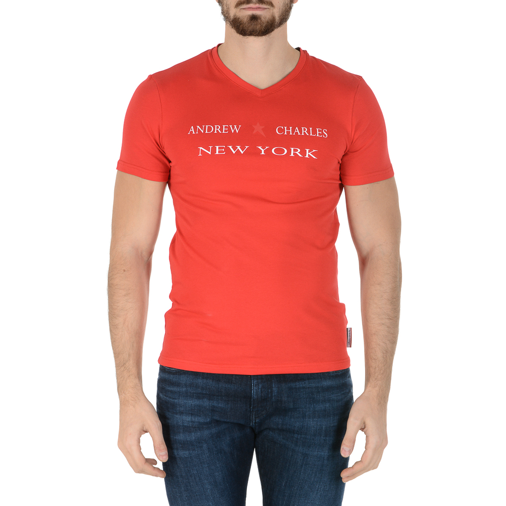 Camiseta Andrew Charles para hombre, manga corta, cuello en V, roja, KENAN