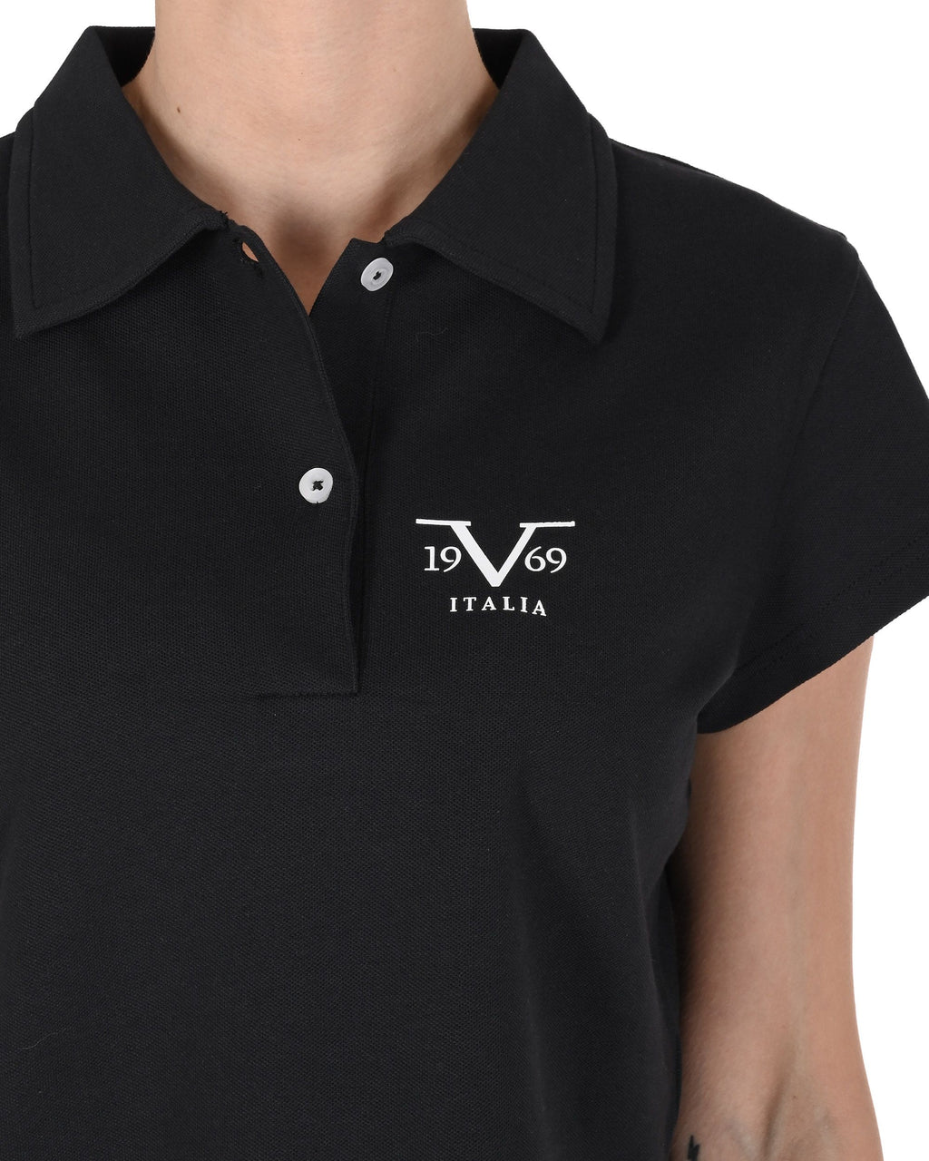19V69 Italia Womens Cropped Pique Polo VSC1WPL01 BLACK