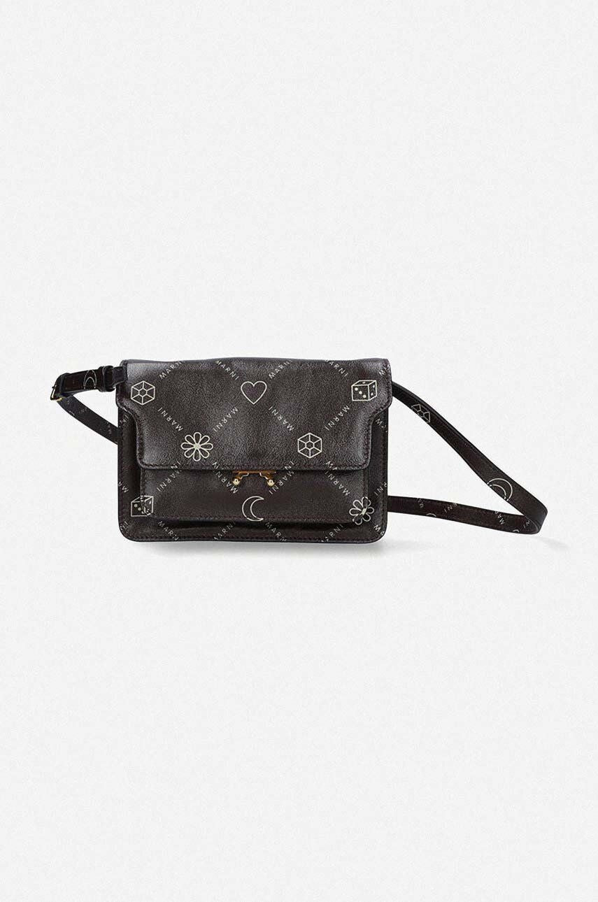 Bolso minibaúl de piel con logotipo de Marni, color marrón