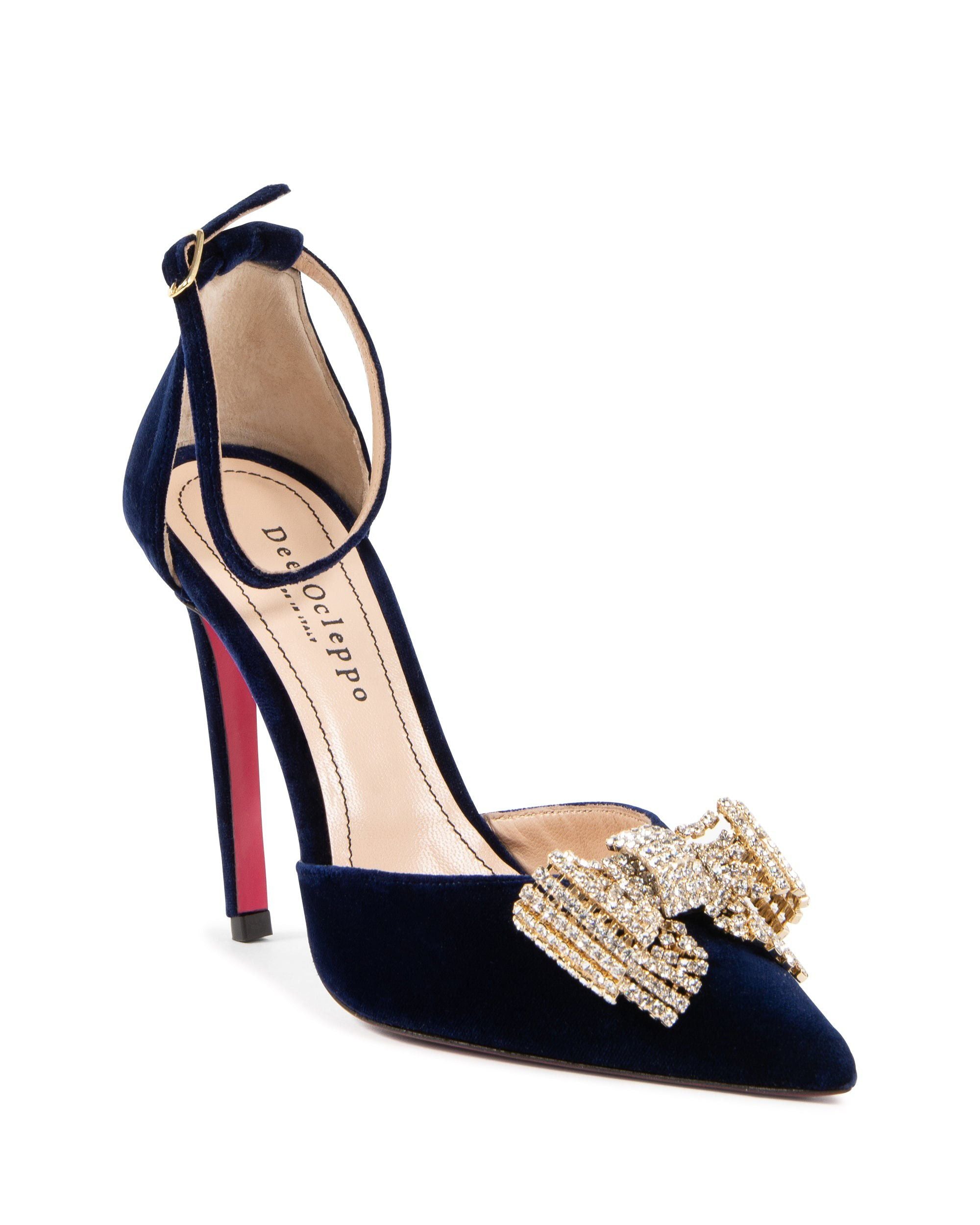 Zapatos de salón con lazo de terciopelo azul marino