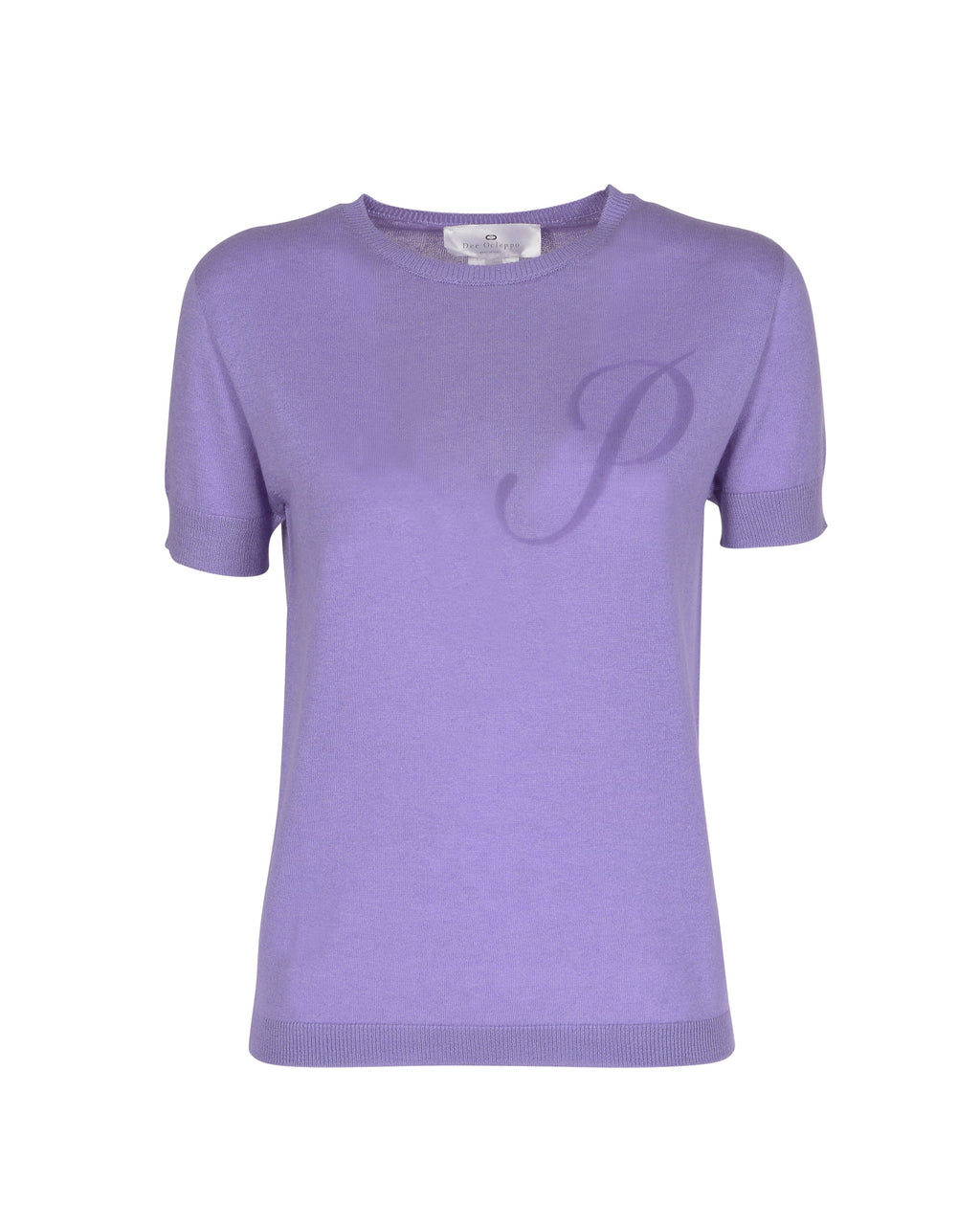 Jersey de cachemira de verano con cuello redondo y manga corta, color lila
