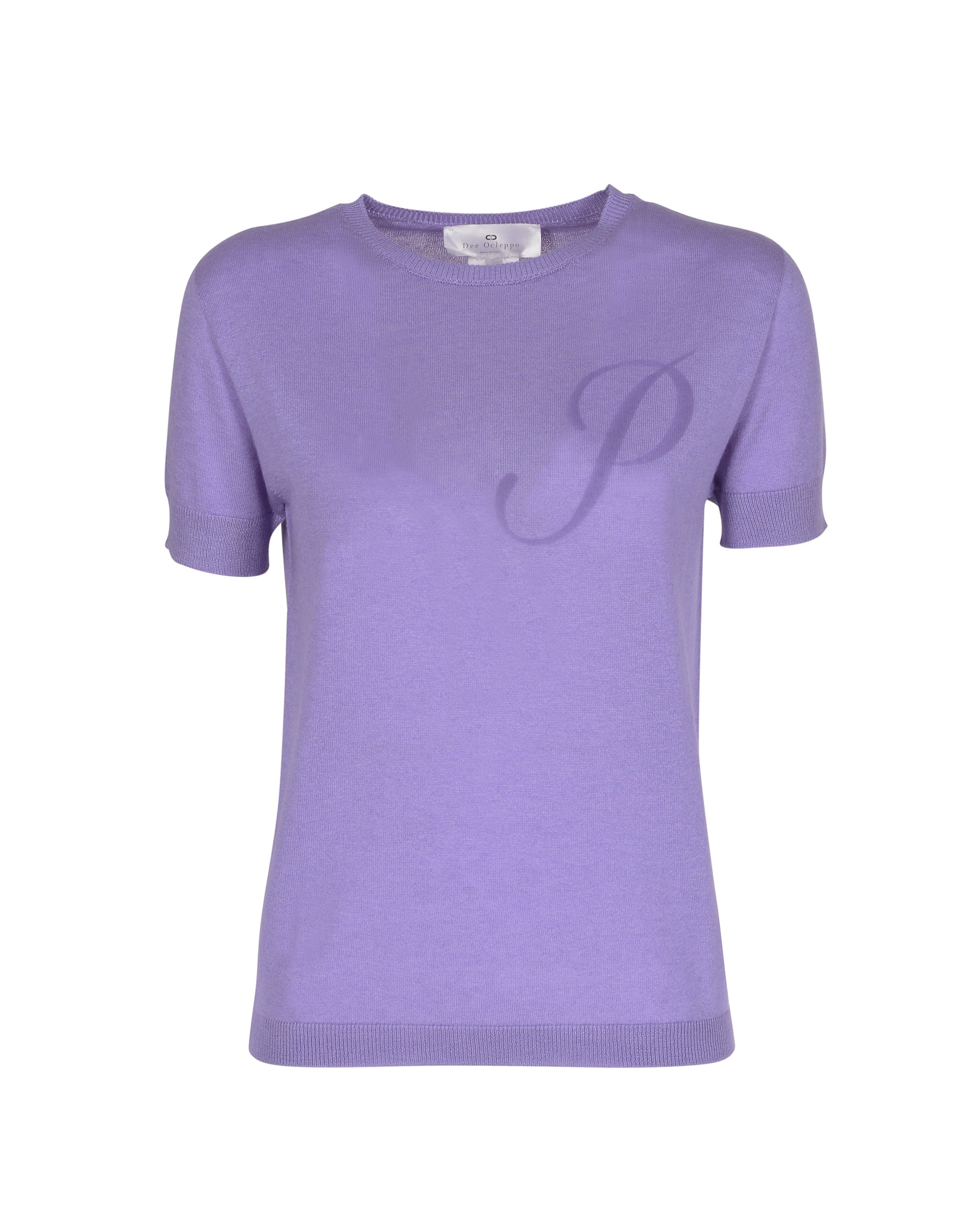 Jersey de cachemira de verano con cuello redondo y manga corta, color lila