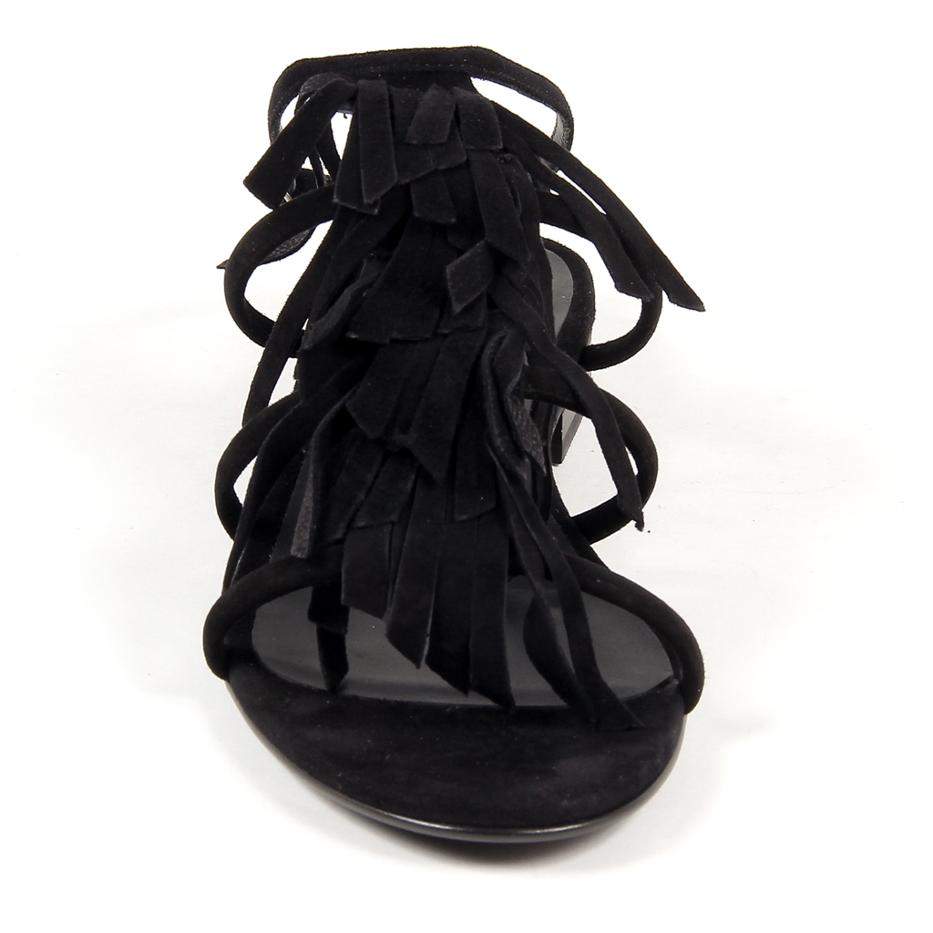 Sandalia plana V 1969 Italia para mujer, color negro, RIA