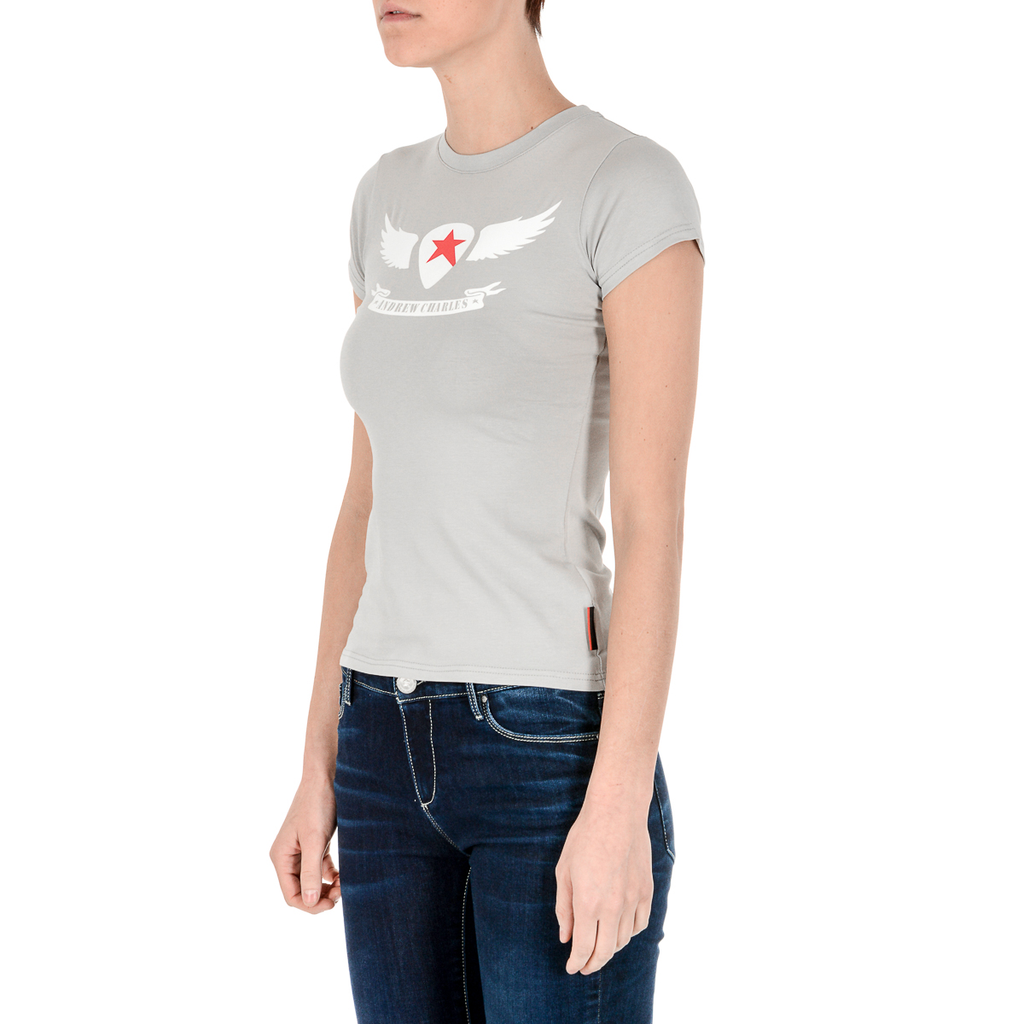 Camiseta Andrew Charles para mujer, manga corta, cuello redondo, gris, TARANA
