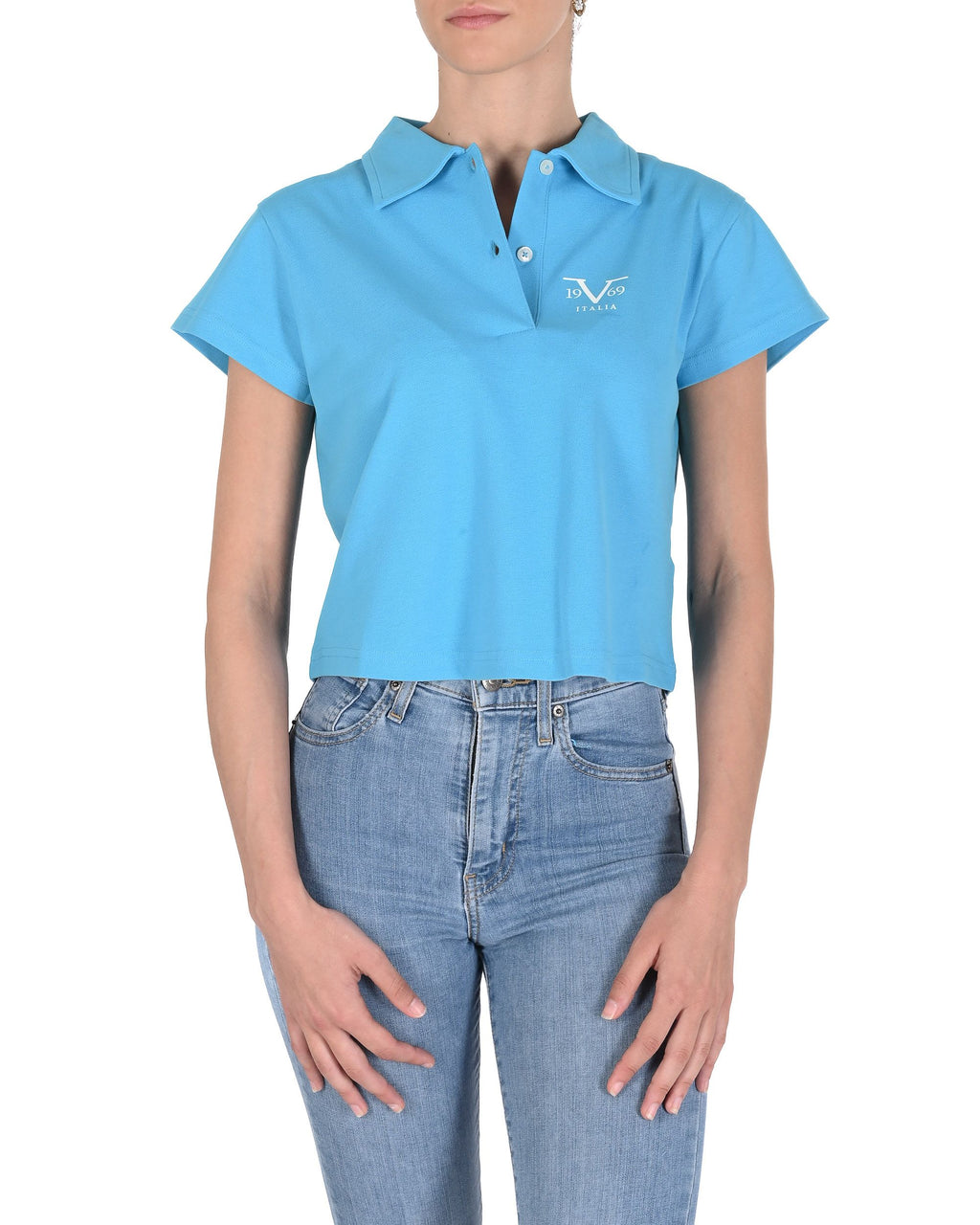 19V69 Italia Womens Cropped Pique Polo VSC1WPL01 AZURE