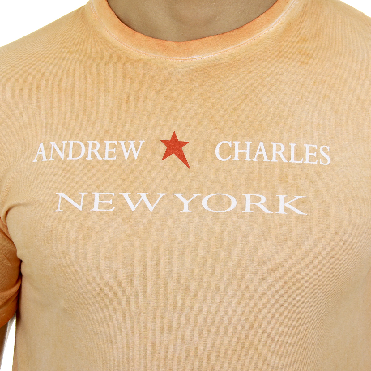 Camiseta Andrew Charles para hombre, manga corta, cuello redondo, naranja, KARITA