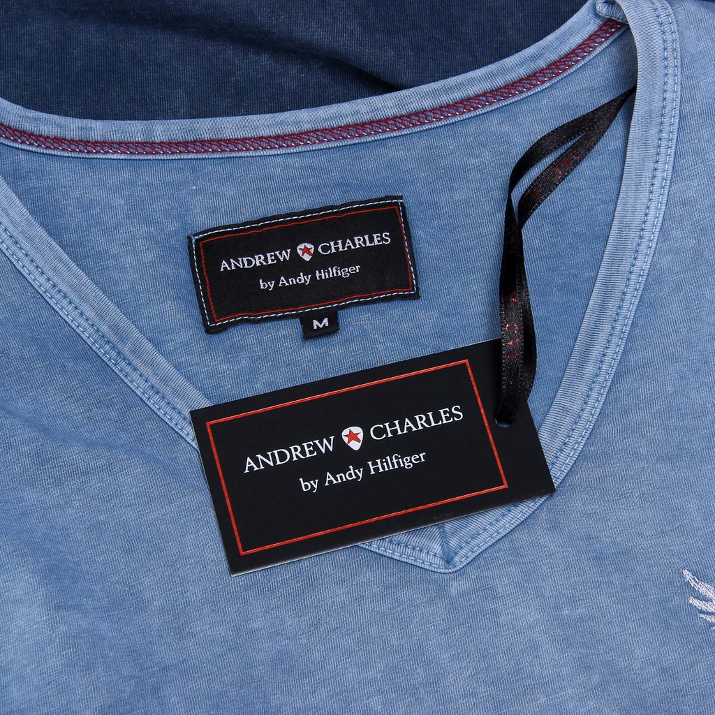Andrew Charles Mens T-Shirt Short Sleeves V-Neck Blue ELI