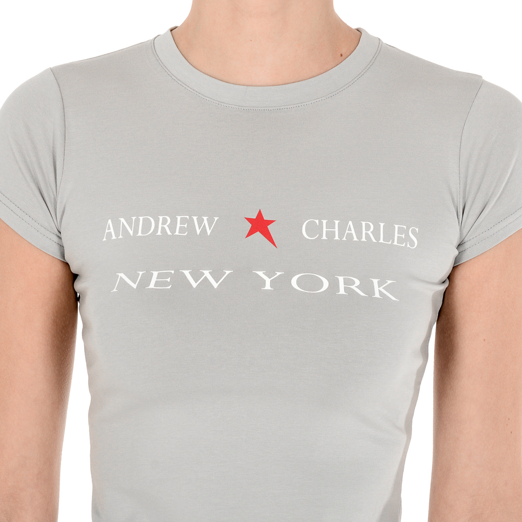 Camiseta Andrew Charles para mujer, manga corta, cuello redondo, gris, TARANA