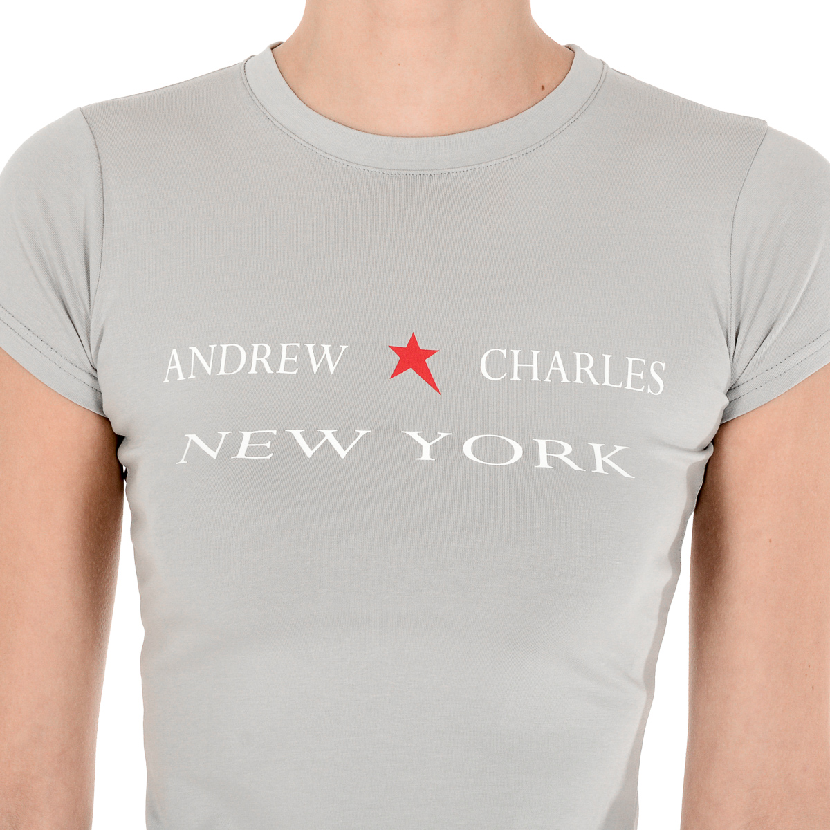 Camiseta Andrew Charles para mujer, manga corta, cuello redondo, gris, TARANA