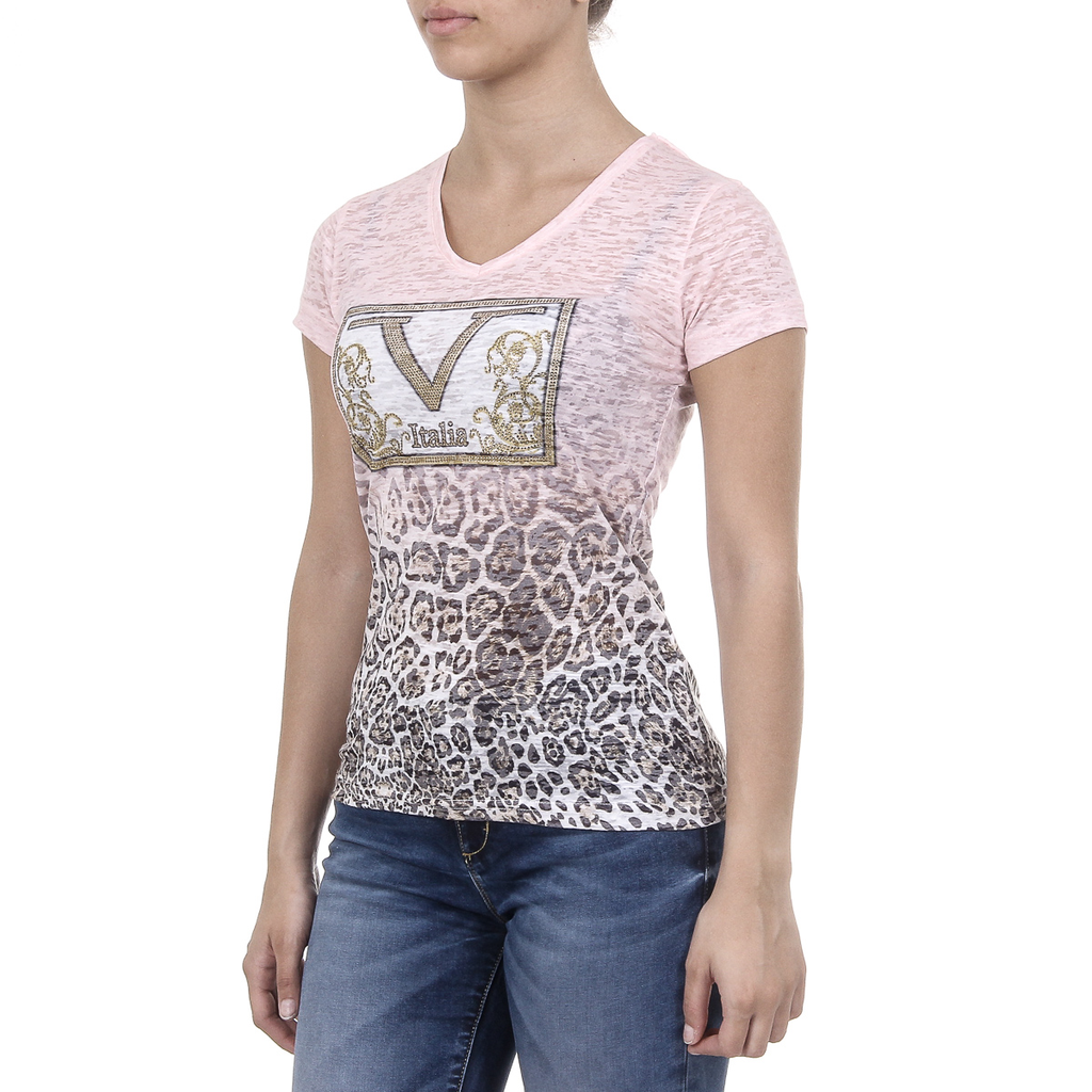 V 1969 Italia Womens T-shirt Short Sleeves V-Neck Pink EVELYN