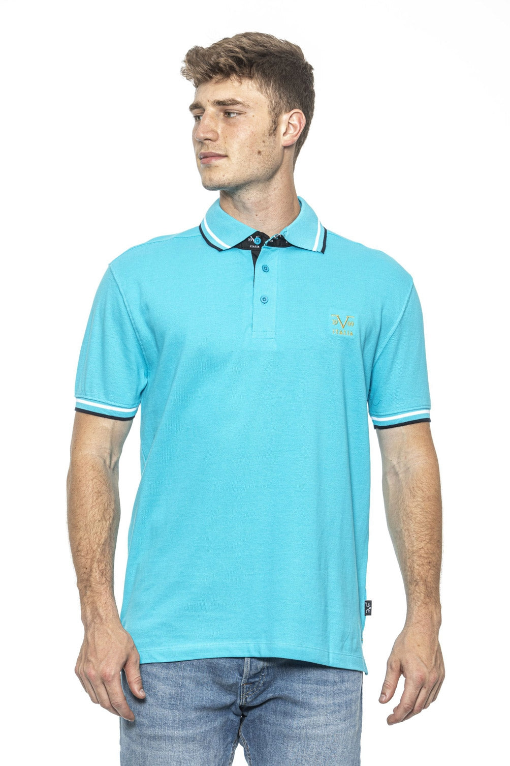 19V69 Italia Polo para hombre Azul Claro RETRO TURQUESA