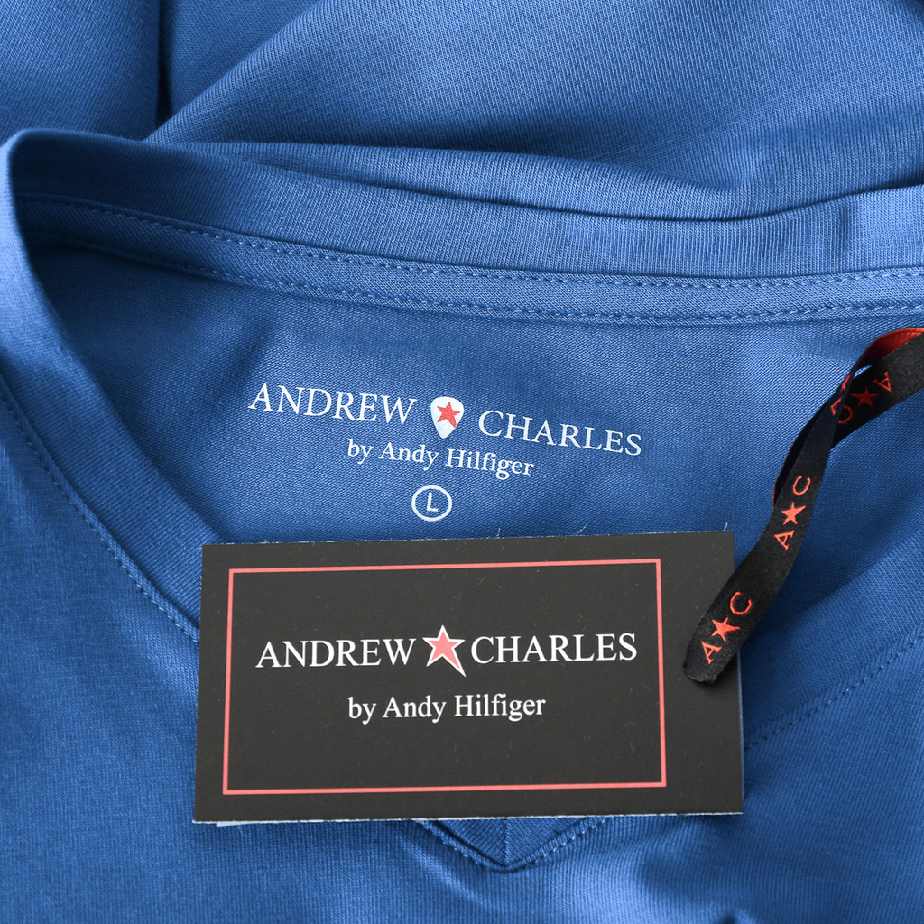 Camiseta Andrew Charles para hombre, manga corta, cuello en V, azul, KENAN
