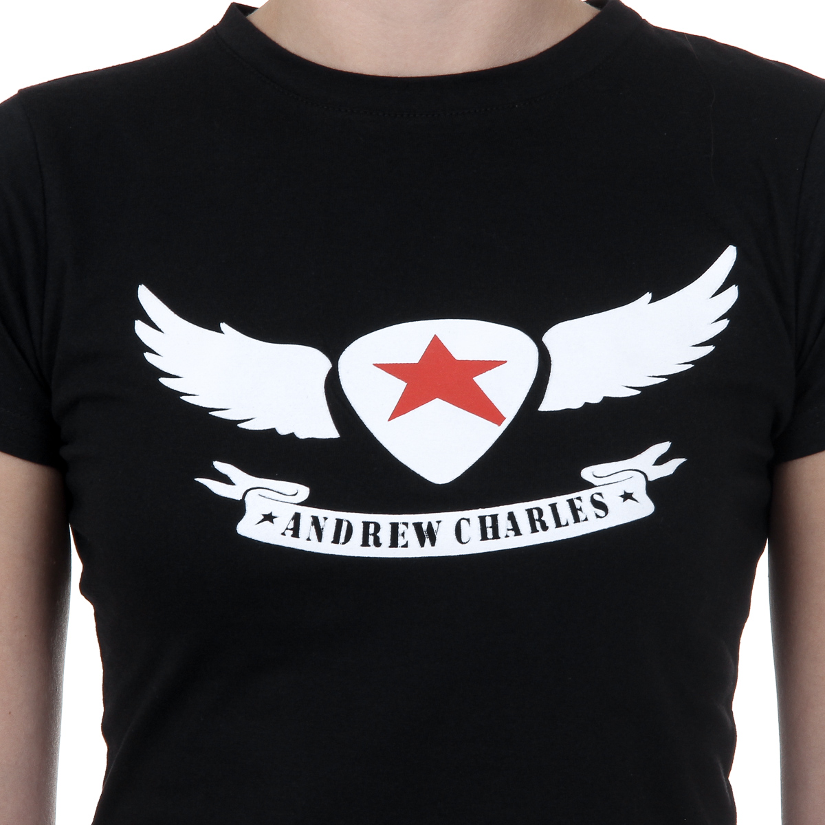 Camiseta Andrew Charles para mujer, manga corta, cuello redondo, color negro TARANA