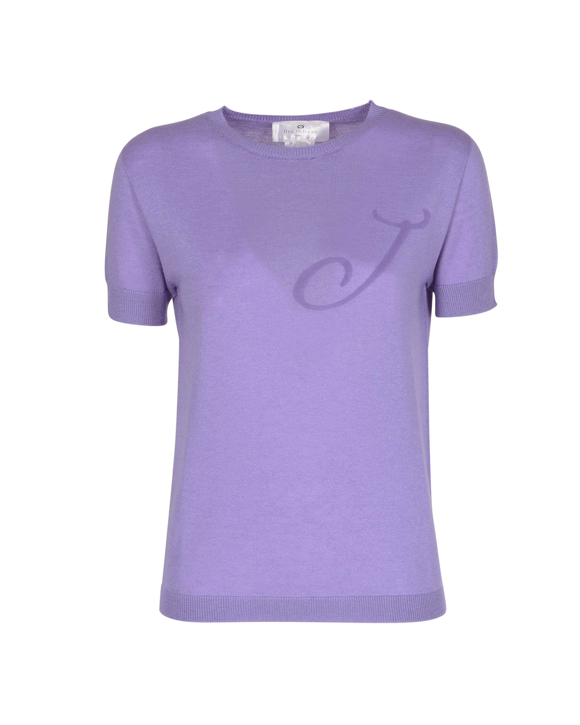 Jersey de cachemira de verano con cuello redondo y manga corta, color lila