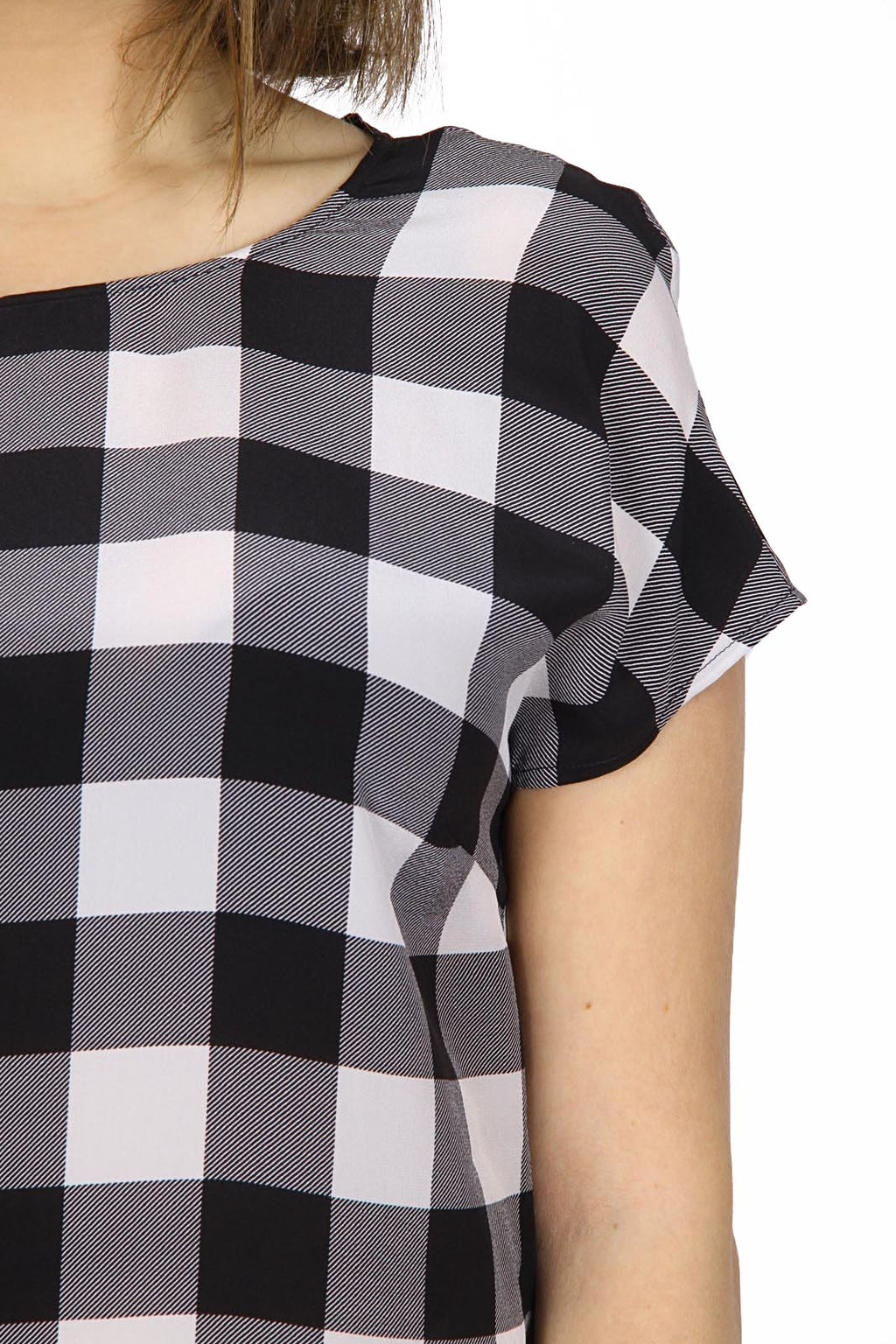 Top de crepé de seda con estampado vichy para mujer Dolce & Gabbana F7N04T FS14E X0800.