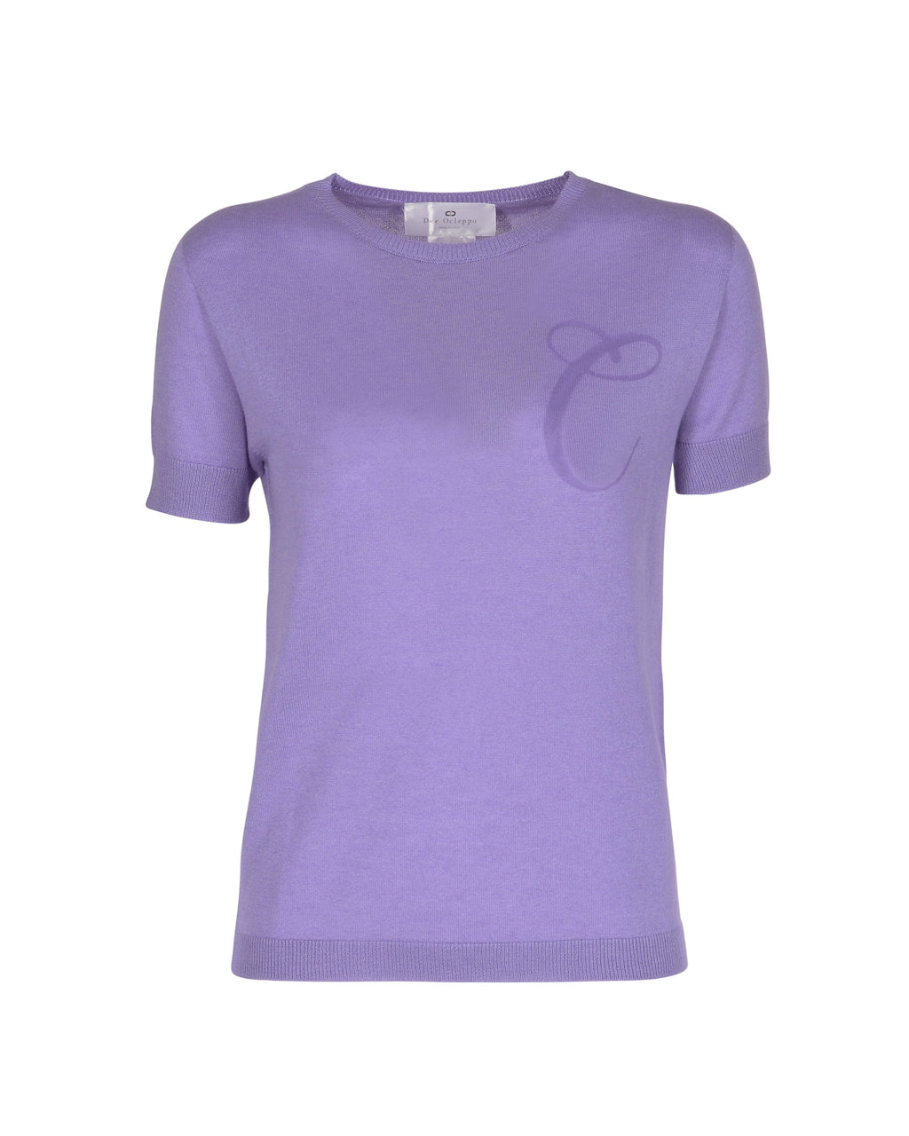 Jersey de cachemira de verano con cuello redondo y manga corta, color lila