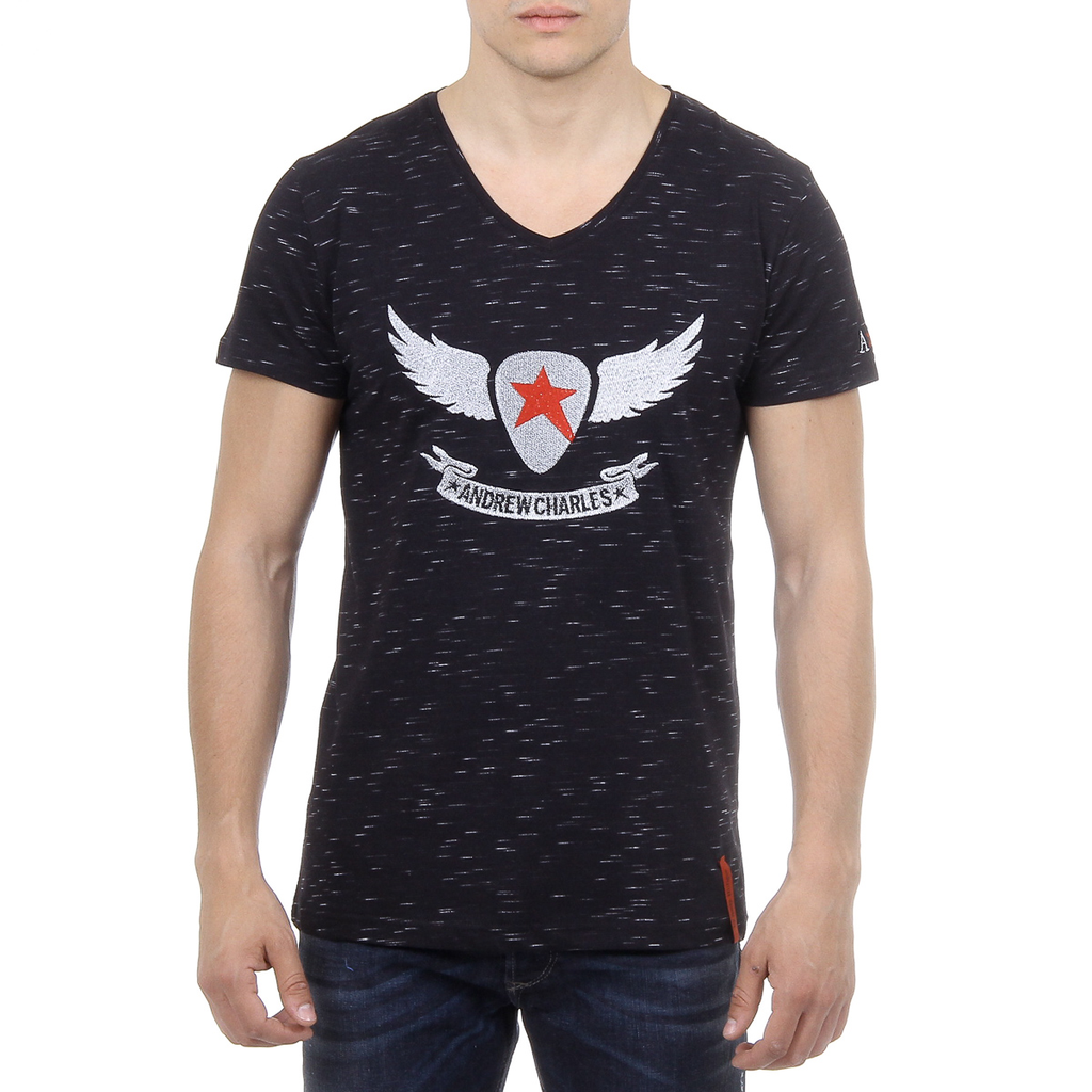 Andrew Charles Mens T-Shirt Short Sleeves V-Neck Black CONNOR
