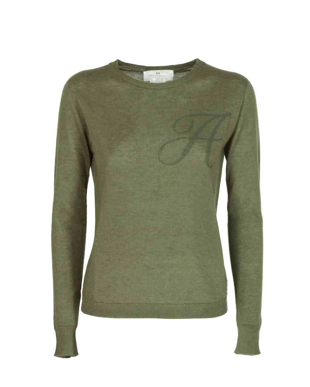 Jersey de cachemira de verano con cuello redondo y manga larga, color verde