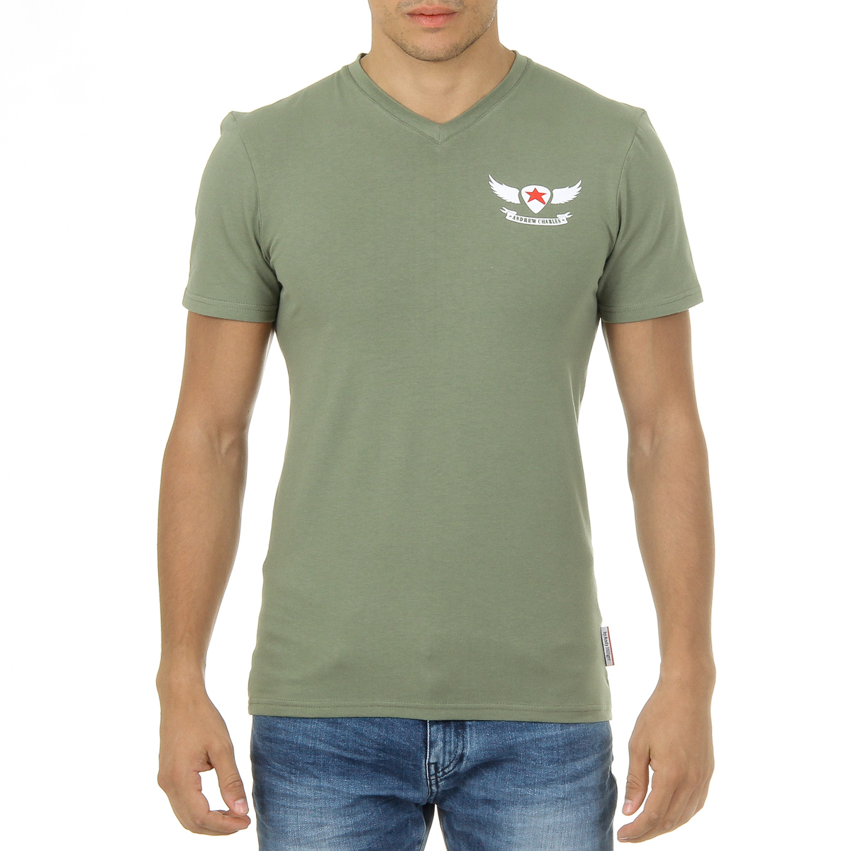 Camiseta Andrew Charles para hombre, manga corta, cuello en V, verde, KENAN