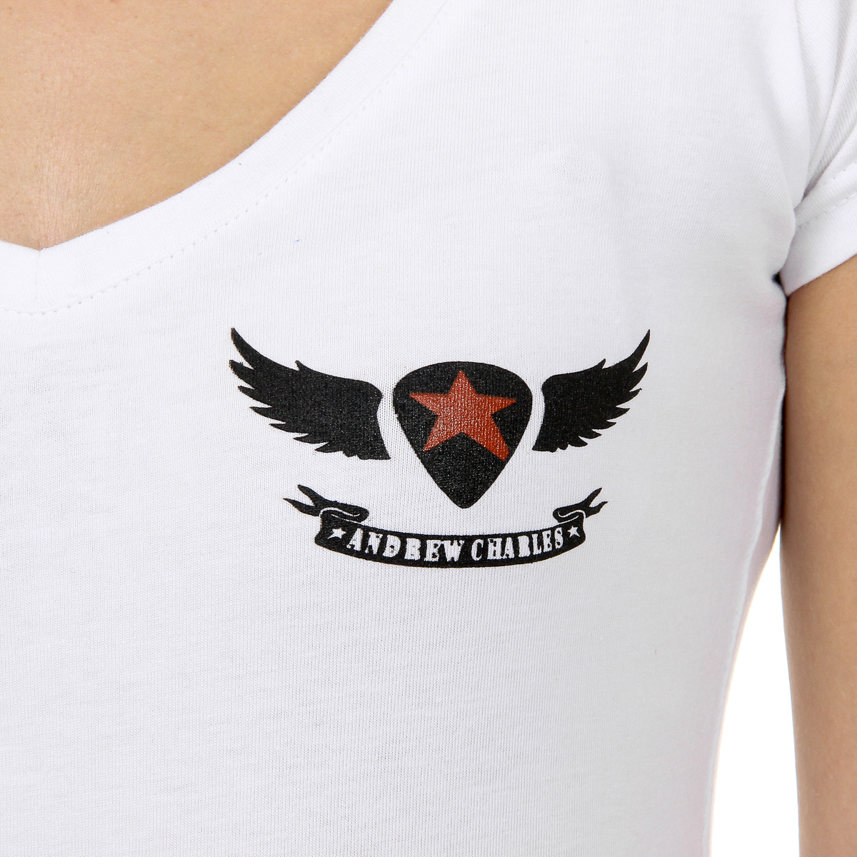 Camiseta Andrew Charles para mujer, manga corta, cuello en V, blanca, TAPIWA