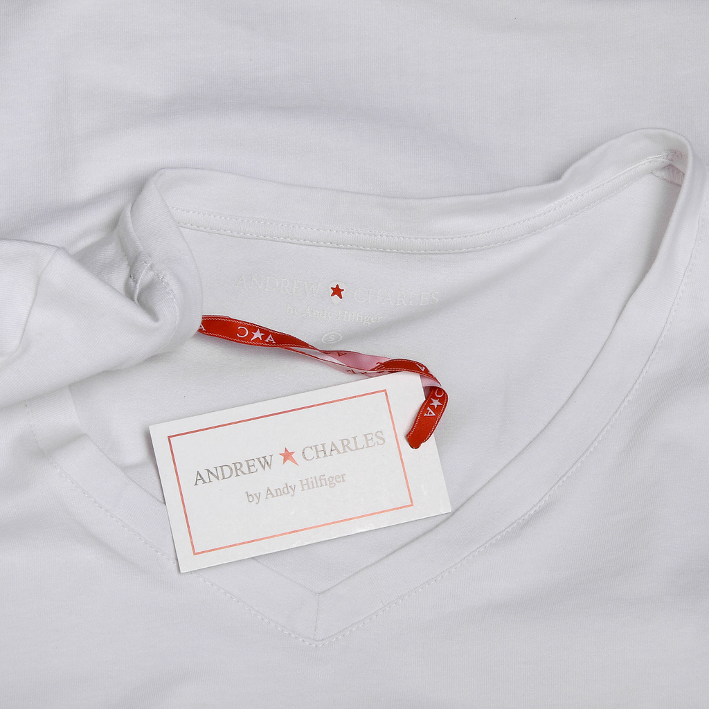 Camiseta Andrew Charles para mujer, manga corta, cuello en V, blanca, TAPIWA