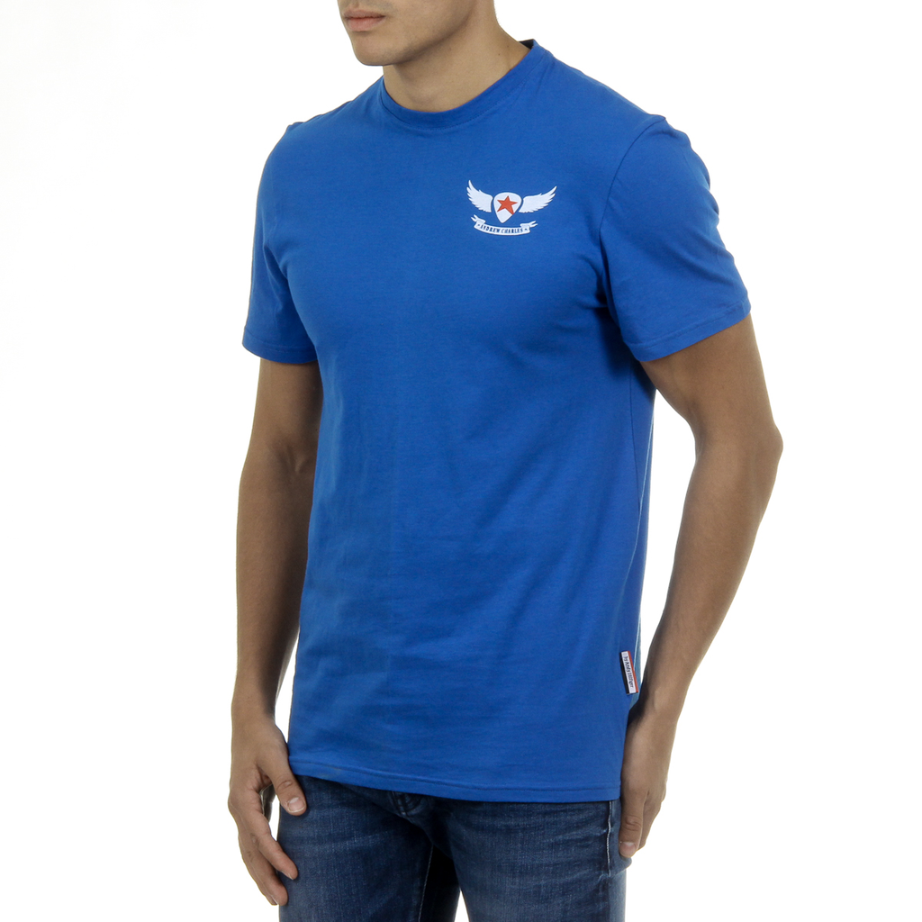 Camiseta Andrew Charles para hombre, manga corta, cuello redondo, azul, KEITA