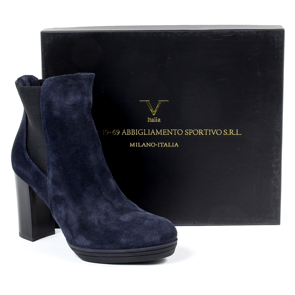 V 1969 Italia Botín de tacón para mujer Azul MADELYN