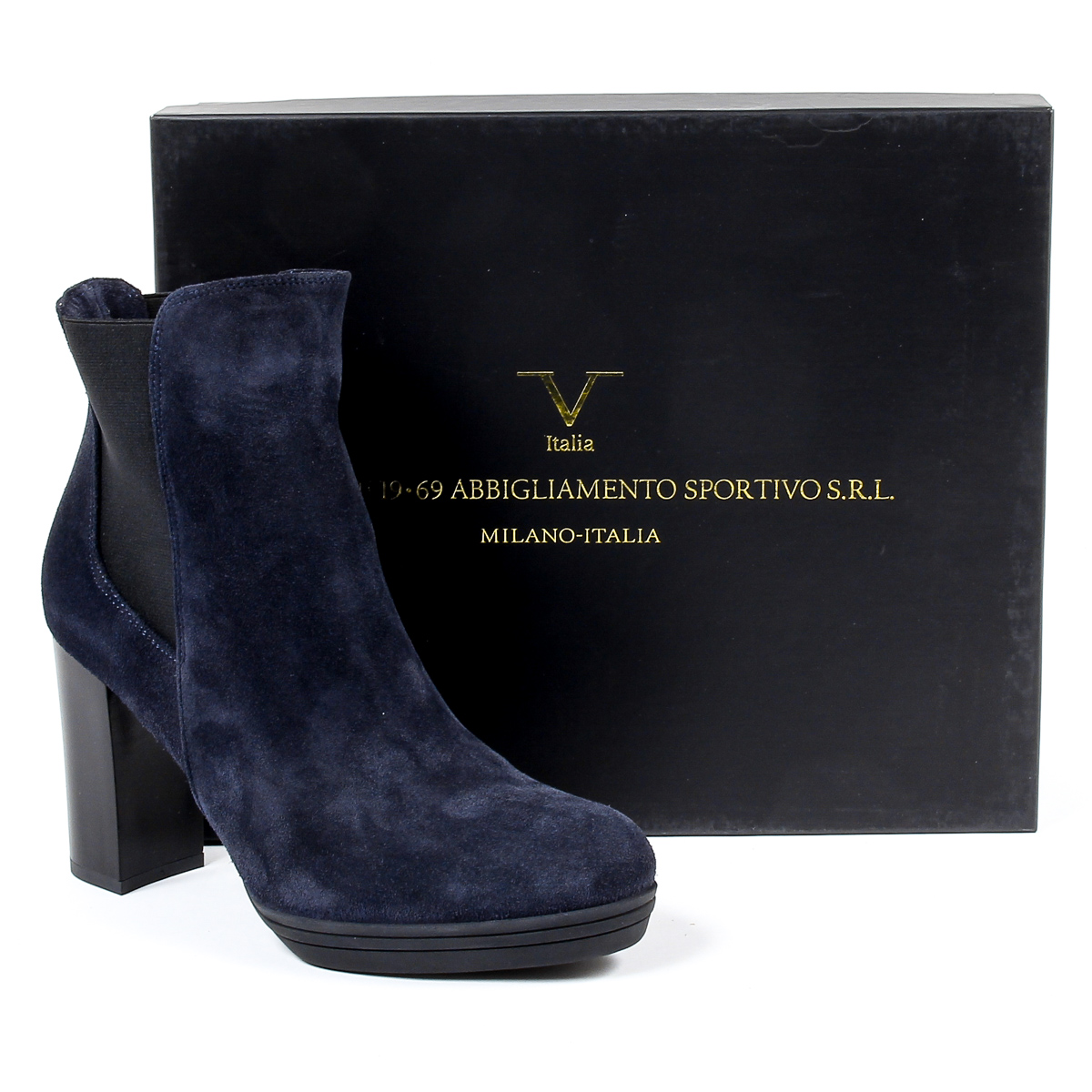 V 1969 Italia Botín de tacón para mujer Azul MADELYN