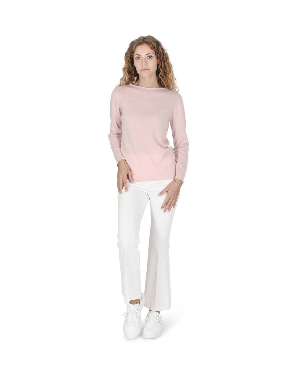 Suéter de cuello barco para mujer de cachemira Crown of Edinburgh COE 0025 BABY PINK