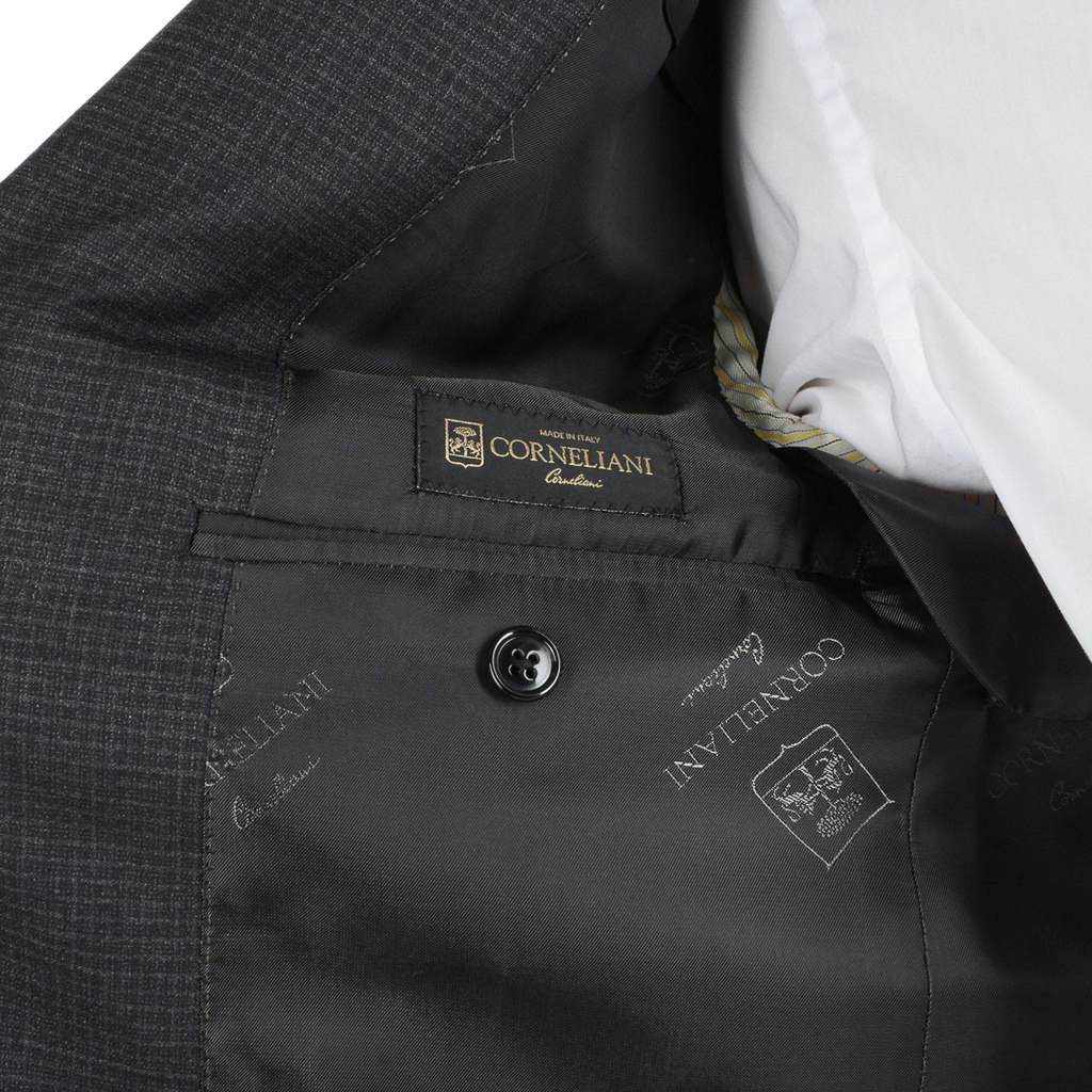 Corneliani Mens Suit Long Sleeves Dark Grey Super 130's