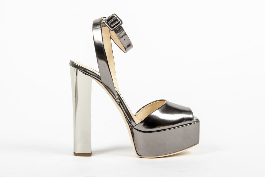 Giuseppe Zanotti Sandalia con tira al tobillo para mujer E60118 LAVINIA 100 PL MT SHOOTING ANTRACITE