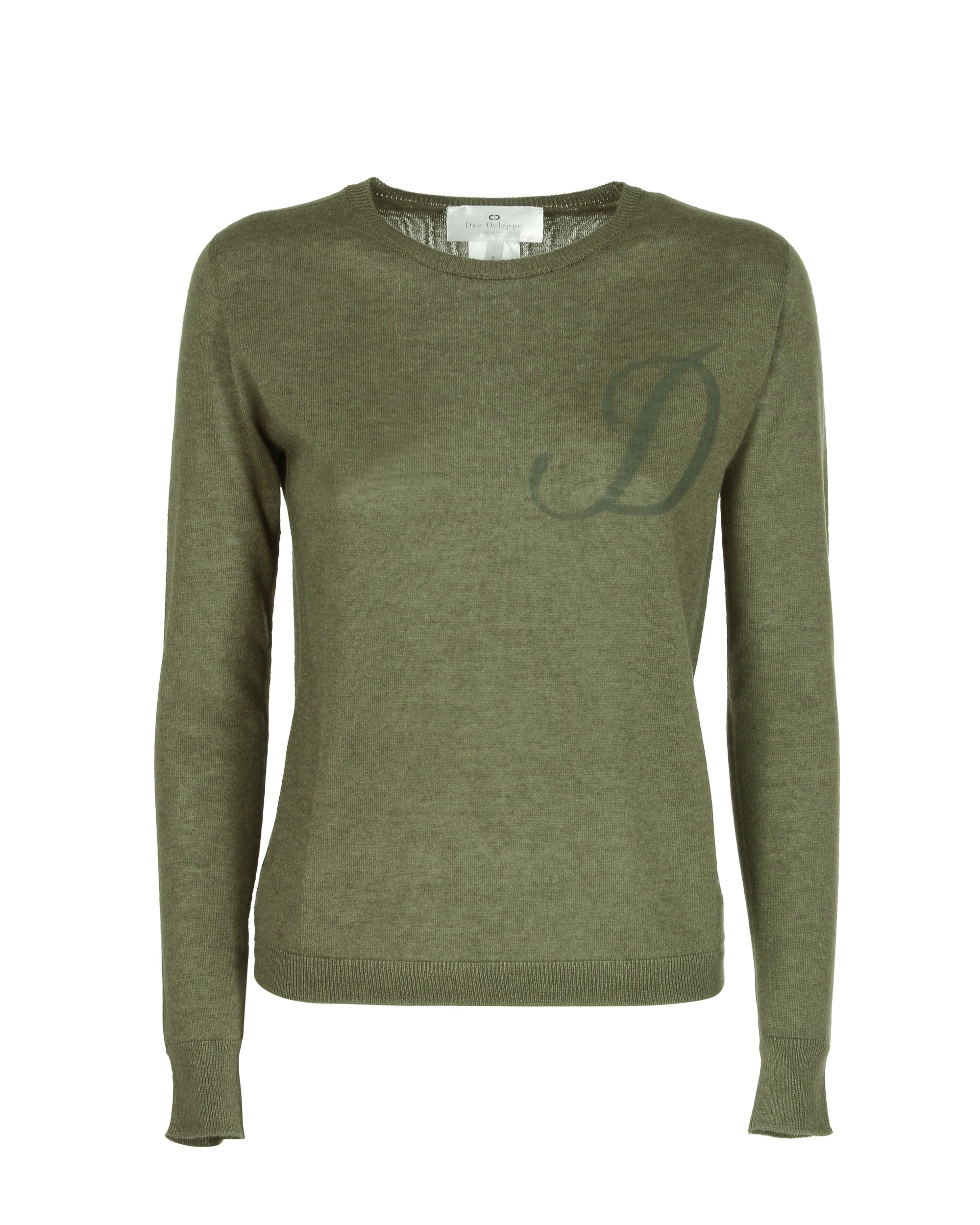 Jersey de cachemira de verano con cuello redondo y manga larga, color verde