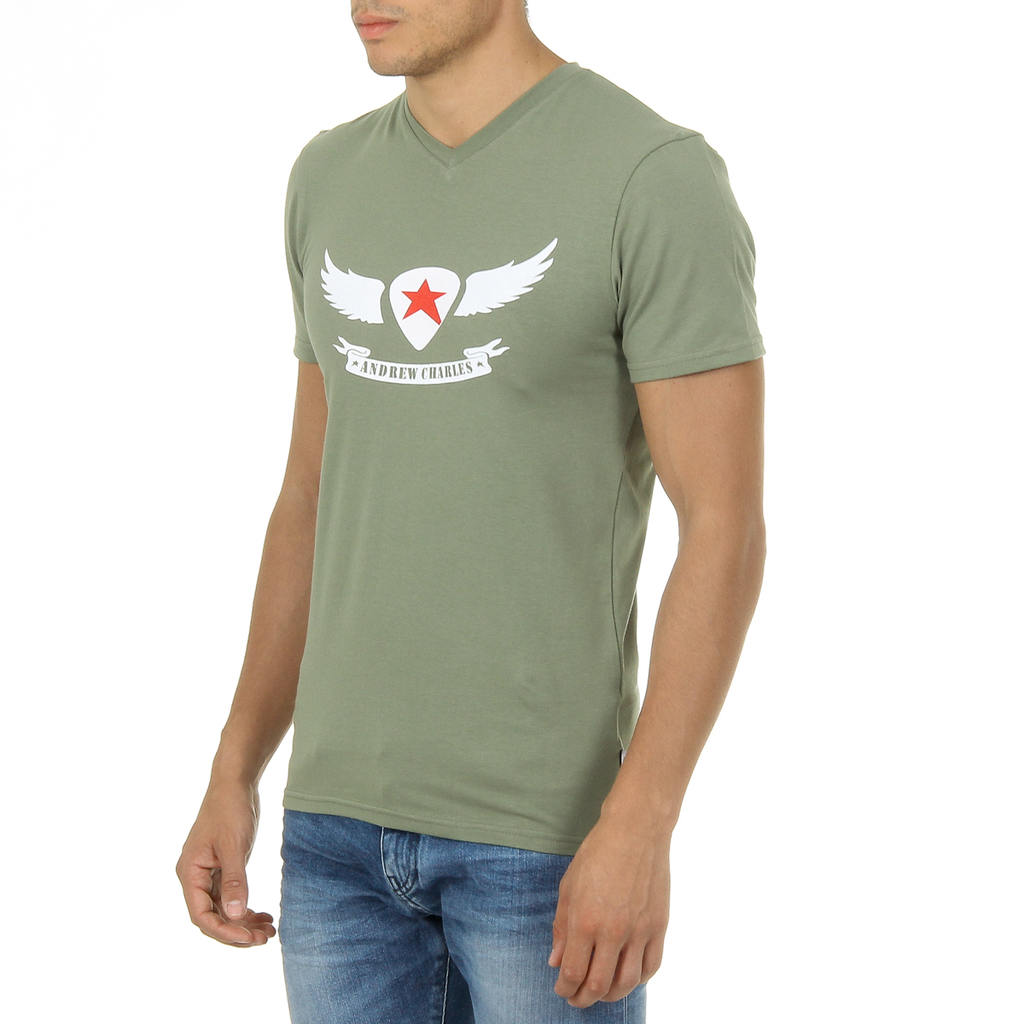 Camiseta Andrew Charles para hombre, manga corta, cuello en V, verde, KENAN