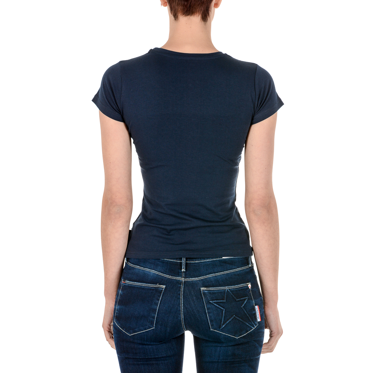 Camiseta Andrew Charles para mujer, manga corta, cuello redondo, azul, TARANA