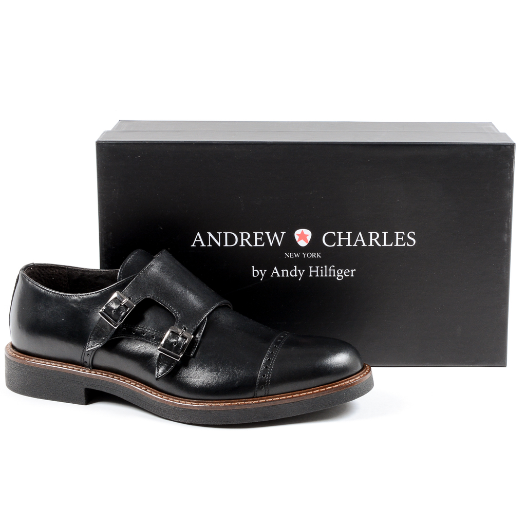 Andrew Charles Mens Monk Strap Shoe Black KURT
