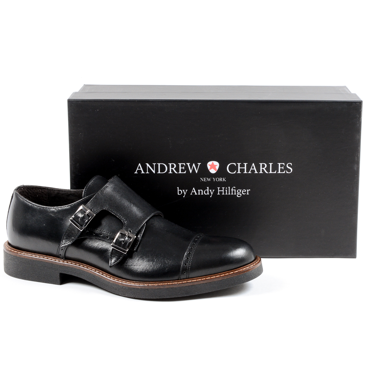 Andrew Charles Mens Monk Strap Shoe Black KURT
