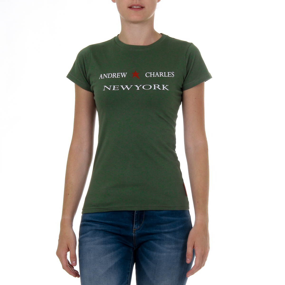 Camiseta Andrew Charles para mujer, manga corta, cuello redondo, verde TARANA