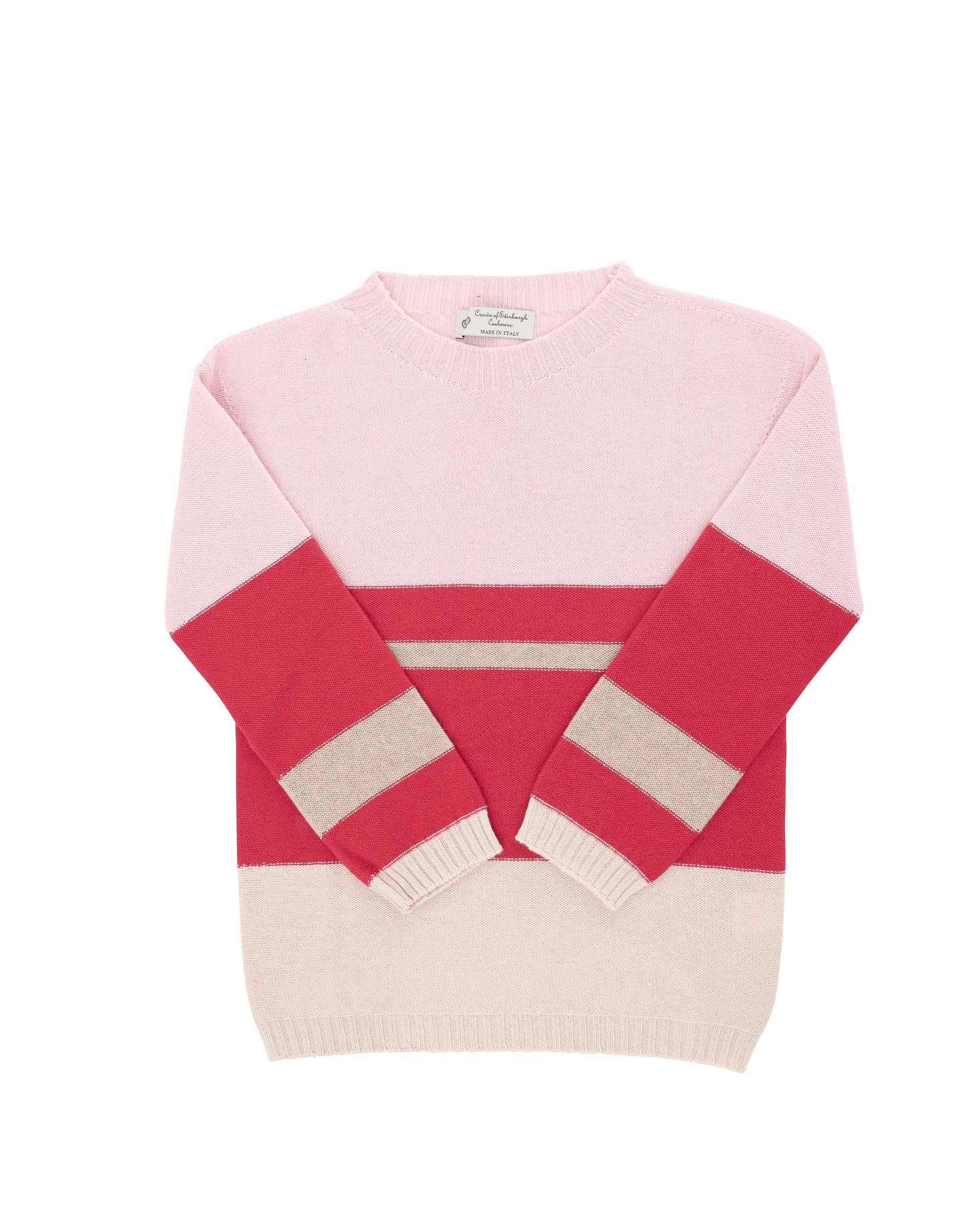 Suéter de cuello barco para mujer de cachemira Crown of Edinburgh COE 0017 ROSA/ROJO
