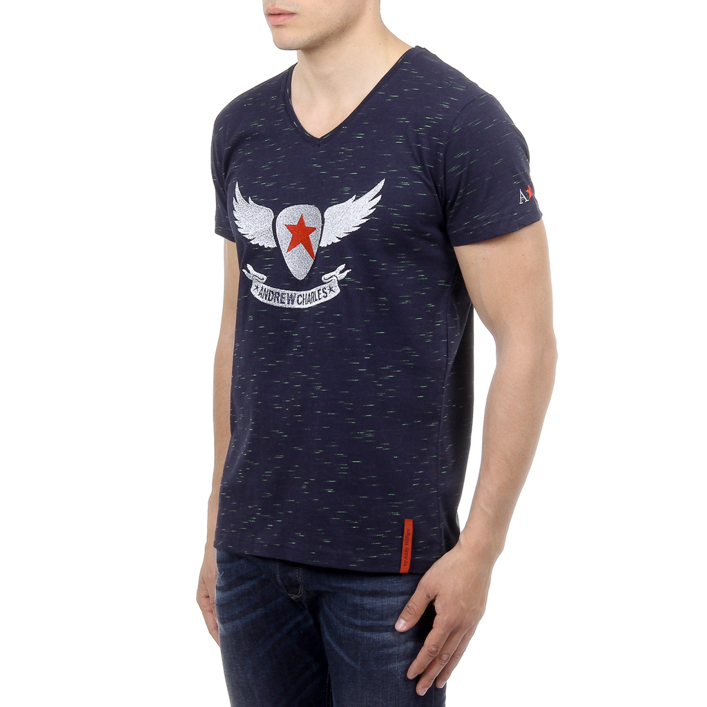 Andrew Charles Mens T-Shirt Short Sleeves V-Neck Dark Blue CONNOR