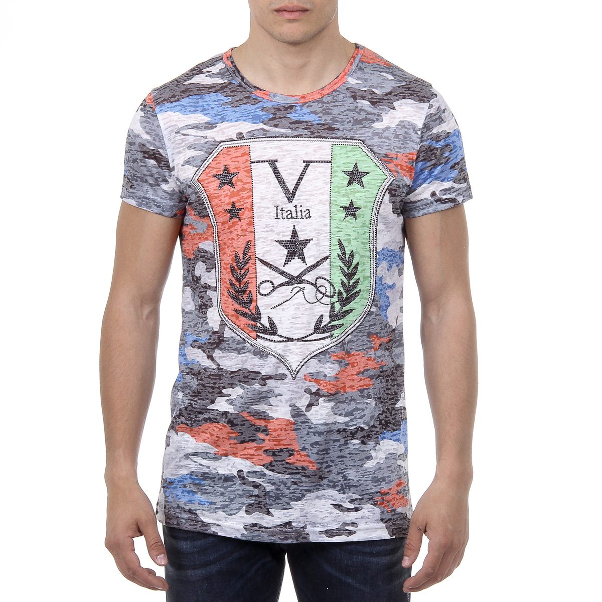 V 1969 Italia Mens T-shirt Short Sleeves Round Neck Multicolor OWEN