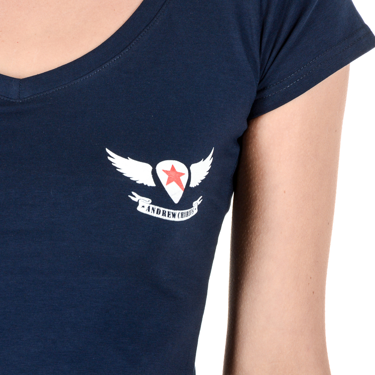 Camiseta Andrew Charles para mujer, manga corta, cuello en V, azul TAPIWA